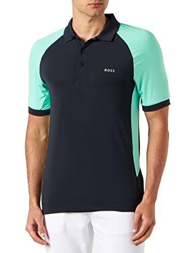 BOSS Herren Pauletech Slim-Fit Poloshirt aus Performance-Stretch mit Colour-Block-Design Dunkelblau M von BOSS