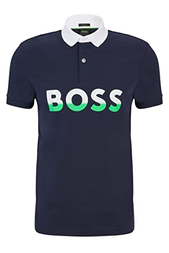 BOSS Herren Pavel Poloshirt aus Baumwoll-Mix mit Colour-Block-Logo Dunkelblau L von BOSS