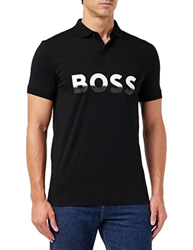 BOSS Herren Pavel Poloshirt aus Baumwoll-Mix mit Colour-Block-Logo Schwarz M von BOSS