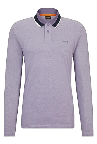 BOSS Herren Peoxfordlong 1 Poloshirt aus Baumwoll-Piqué mit Logo-Print Lila XL von BOSS