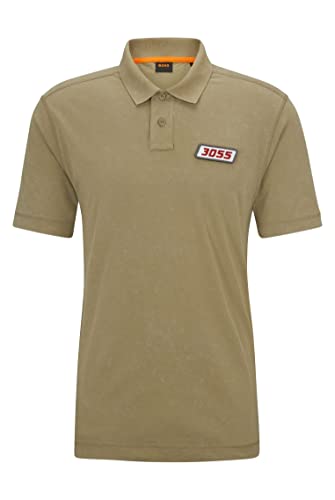 BOSS Herren Peozone Relaxed-Fit Poloshirt aus angerauter Baumwolle mit Logo-Aufnäher Hellgrün L von BOSS