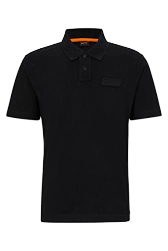 BOSS Herren Peozone Relaxed-Fit Poloshirt aus angerauter Baumwolle mit Logo-Aufnäher Schwarz M von BOSS