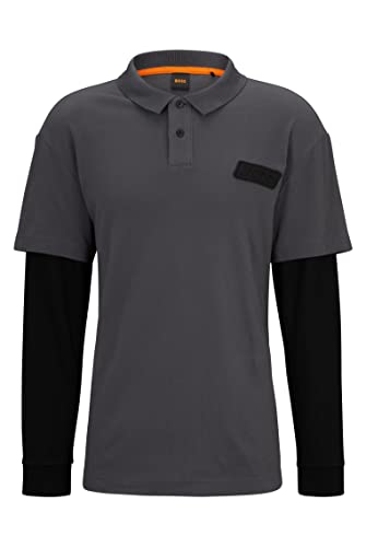 BOSS Herren Perace Relaxed-Fit Poloshirt aus Baumwoll-Piqué mit Doppelärmeln Dunkelgrau XXL von BOSS