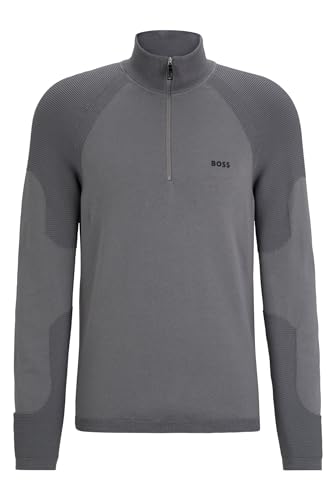 BOSS Herren Perform-X QZ Pullover aus Baumwoll-Mix mit Troyerkragen und Logo-Detail Grau M von BOSS