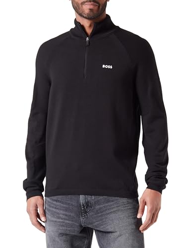 BOSS Herren Perform-X QZ Pullover aus Baumwoll-Mix mit Troyerkragen und Logo-Detail Schwarz L von BOSS