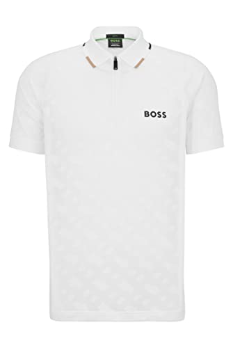 BOSS Herren Philix MB 2 x Matteo Berrettini Slim-Fit Poloshirt mit Monogrammen Weiß XL von BOSS