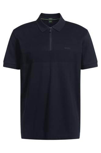 BOSS Herren Philix Pima Poloshirt aus strukturierter Baumwolle mit Reißverschluss am Kragen Dunkelblau402 XL von BOSS