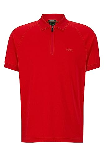 BOSS Herren Philix Poloshirt aus Interlock-Baumwolle mit glänzender Einfassung an der Reißverschlussleiste Rot M von BOSS