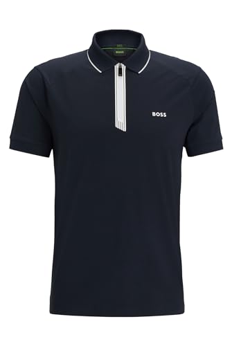 BOSS Herren Philix Slim-Fit Poloshirt aus Stretch-Baumwolle mit Reißverschlussleiste Dunkelblau L von BOSS