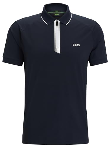 BOSS Herren Philix Slim-Fit Poloshirt aus Stretch-Baumwolle mit Reißverschlussleiste Dunkelblau M von BOSS