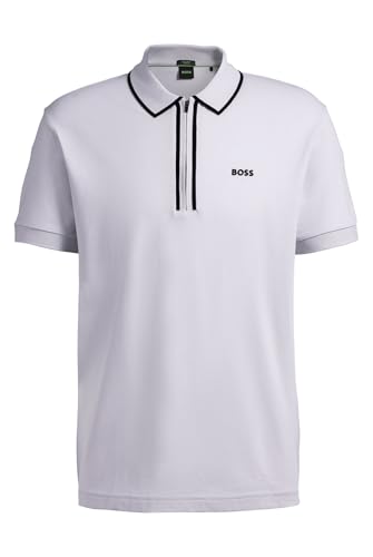 BOSS Herren Philix Tape Poloshirt aus Stretch-Baumwolle mit Kontrast-Streifen Hellgrau M von BOSS