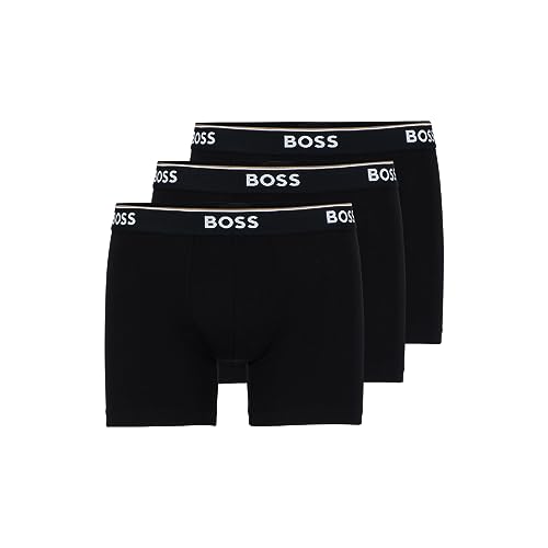 BOSS Herren Power Boxershorts mit Auffälligem Logo, 3er-Pack Retroshorts, Ebenholz Schwarz, Small von BOSS