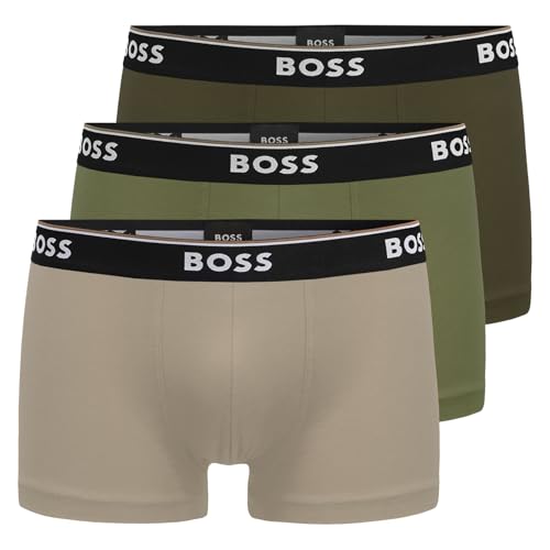 BOSS Herren Trunks Power Boxer Unterhosen Cotton Stretch 3er Pack, Farbe:Mehrfarbig, Wäschegröße:L, Artikel:-960 Khaki/Olive/beige von BOSS