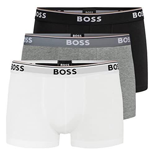 BOSS Herren Power Boxer Trunks Unterhosen Cotton Stretch 3er Pack, Farbe:Mehrfarbig, Wäschegröße:L, Artikel:-999 Black/White/Grey von BOSS