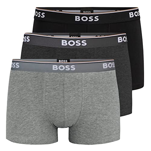 BOSS Herren Power Boxer Trunks Unterhosen Cotton Stretch 3er Pack, Farbe:Mehrfarbig, Wäschegröße:M, Artikel:-061 Black/Anthracite/Grey von BOSS