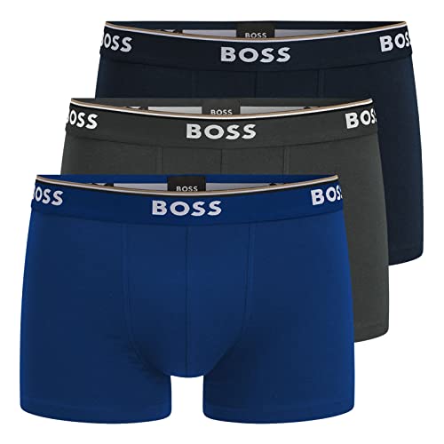 BOSS Herren Power Boxer Trunks Unterhosen Cotton Stretch 3er Pack, Farbe:Mehrfarbig, Wäschegröße:M, Artikel:-487 Blue/Navy/Grey von BOSS