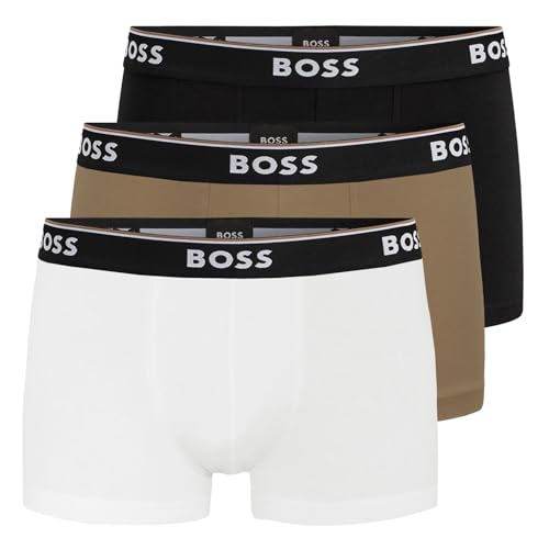 BOSS Herren Trunks Power Boxer Unterhosen Cotton Stretch 3er Pack, Farbe:Mehrfarbig, Wäschegröße:M, Artikel:-966 White/beige/Black von BOSS