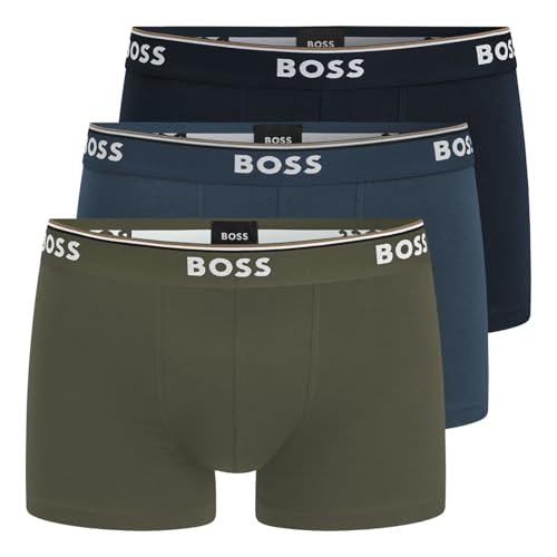 BOSS Herren Power Boxer Trunks Unterhosen Cotton Stretch 3er Pack, Farbe:Mehrfarbig, Wäschegröße:XL, Artikel:-974 Navy/Blue/Olive von BOSS