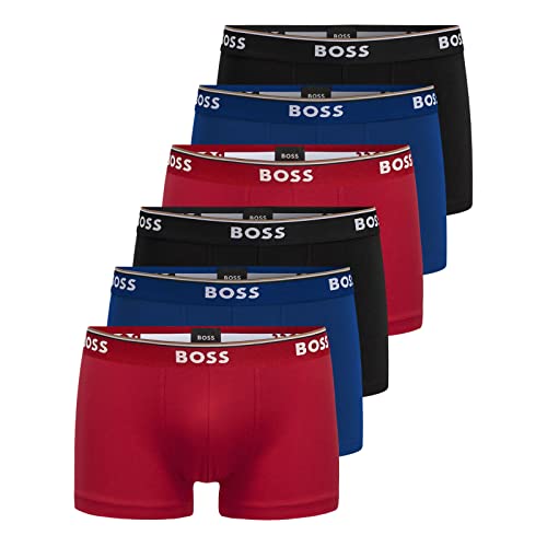 BOSS Herren Power Boxer Trunks Unterhosen Cotton Stretch 6er Pack, Farbe:Mehrfarbig, Wäschegröße:L, Artikel:-962 Black/Blue/red von BOSS