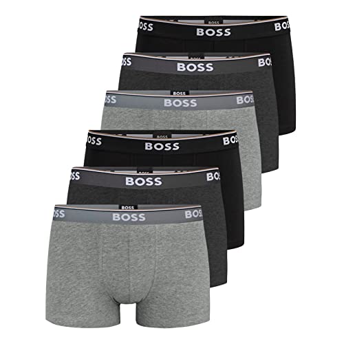 BOSS Herren Power Boxer Trunks Unterhosen Cotton Stretch 6er Pack, Farbe:Mehrfarbig, Wäschegröße:M, Artikel:-061 Black/Anthracite/Grey von BOSS
