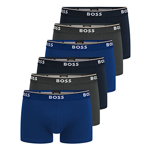BOSS Herren Power Boxer Trunks Unterhosen Cotton Stretch 6er Pack, Farbe:Mehrfarbig, Wäschegröße:M, Artikel:-487 Blue/Navy/Grey von BOSS