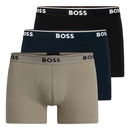 BOSS Herren Power Long Boxer Unterhosen Cotton Stretch 3er Pack, Farbe:Mehrfarbig, Wäschegröße:L, Artikel:-972 Black/Navy/Dark beige von BOSS