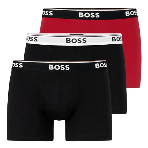 BOSS Herren Power Long Boxer Unterhosen Cotton Stretch 3er Pack, Farbe:Mehrfarbig, Wäschegröße:L, Artikel:-998 Black/Black Multi/red von BOSS