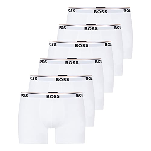 BOSS Herren Power Long Boxer Unterhosen Cotton Stretch 6er Pack, Farbe:Weiß, Wäschegröße:M, Artikel:-100 White von BOSS