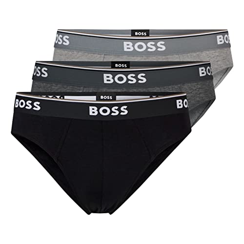 BOSS Herren Power Slips Briefs Unterhosen Cotton Stretch 3er Pack, Farbe:Mehrfarbig, Wäschegröße:L, Artikel:-061 Open Grey von BOSS