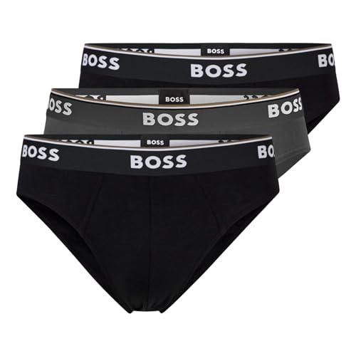 BOSS Herren Power Slips Briefs Unterhosen Cotton Stretch 3er Pack, Farbe:Mehrfarbig, Wäschegröße:L, Artikel:-975 Black/Black/Steel Grey von BOSS