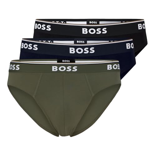 BOSS Herren Power Slips Briefs Unterhosen Cotton Stretch 3er Pack, Farbe:Mehrfarbig, Wäschegröße:M, Artikel:-964 Black/Navy/Olive von BOSS