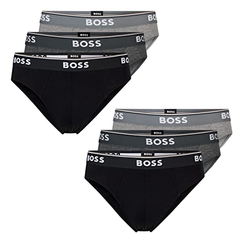 BOSS Herren Power Slips Briefs Unterhosen Cotton Stretch 6er Pack, Farbe:Mehrfarbig, Wäschegröße:L, Artikel:-061 Open Grey von BOSS