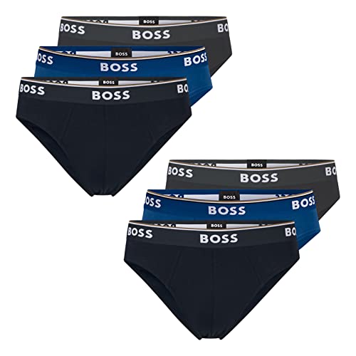 BOSS Herren Power Slips Briefs Unterhosen Cotton Stretch 6er Pack, Farbe:Mehrfarbig, Wäschegröße:L, Artikel:-487 Blue/Navy/Grey von BOSS