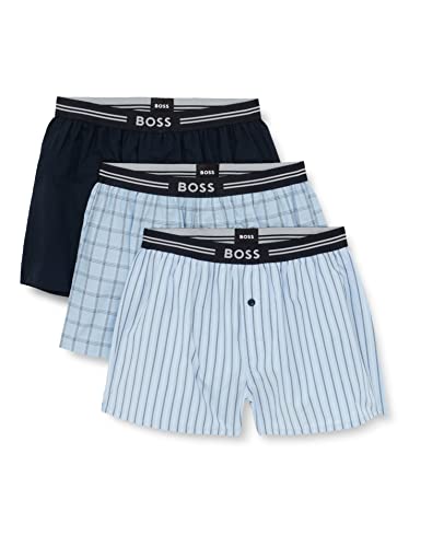 BOSS Herren Pyjama-Shorts Webboxer Unterhose Boxer Shorts 3er Pack, Farbe:Blau, Größe:L, Artikel:-465 Open Blue von BOSS
