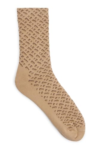 BOSS Herren QS Rib Monogram CC Mittelhohe Socken mit Monogramm-Muster Beige 39-42 von BOSS