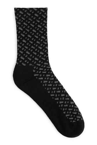 BOSS Herren QS Rib Monogram CC Mittelhohe Socken mit Monogramm-Muster Schwarz 39-42 von BOSS