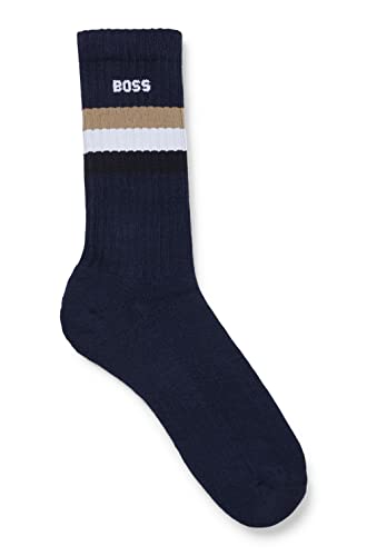 BOSS Herren QS Rib Stripe CC Kurze Socken aus Baumwoll-Mix mit charakteristischen Streifen Dunkelblau 43-46 von BOSS