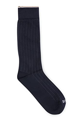 BOSS Herren RS Rib Color CC Mittelhohe, gerippte Socken mit Signature-Streifen an den Bündchen Dunkelblau 43-46 von BOSS