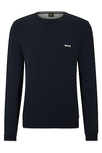 BOSS Herren Rallo Regular-Fit Pullover aus Bio-Baumwolle mit geschwungenem Logo Dunkelblau XXL von BOSS