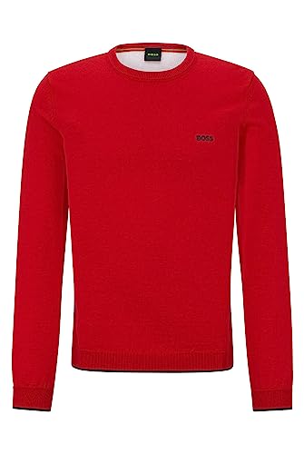 BOSS Herren Rallo Regular-Fit Pullover aus Bio-Baumwolle mit geschwungenem Logo Rot M von BOSS