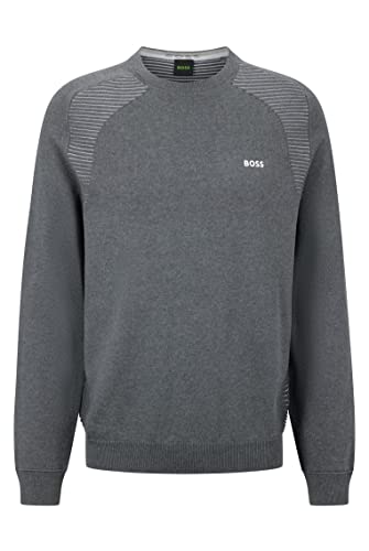 BOSS Herren Ramal Pullover aus Bio-Baumwolle mit zweifarbigen Streifen Grau L von BOSS