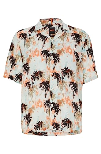 BOSS Herren Rayer Regular-Fit Hemd mit saisonalem Print Hellblau XXL von BOSS