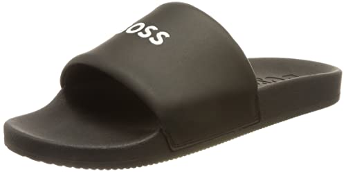 BOSS Herren Reese Slid In Italien gefertigte Slides mit Logo-Stickerei, Black1, 41 EU von BOSS