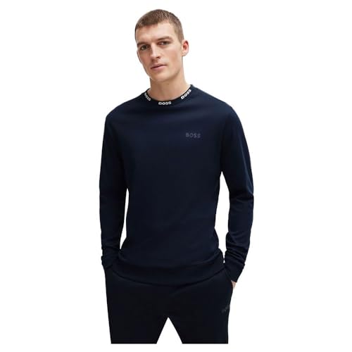 BOSS Herren Relax Long Set Pyjama aus Interlock-Baumwolle mit Logos am Bund Dunkelblau402 XXL von BOSS