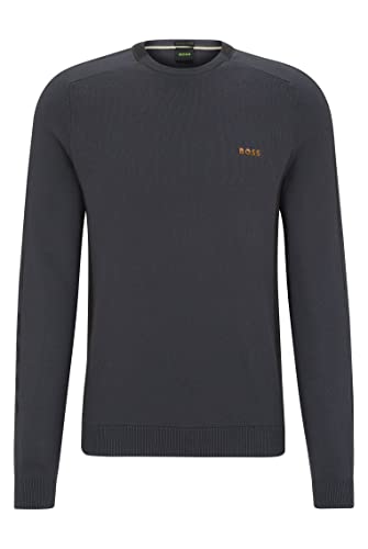 BOSS Herren Rinos Colour-Block-Pullover aus Baumwoll-Mix mit Streifen-Logo Dunkelgrau L von BOSS