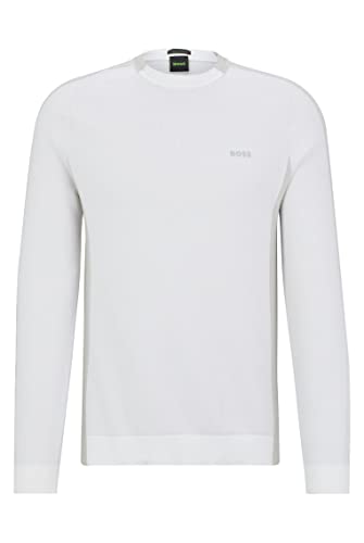BOSS Herren Rinos Colour-Block-Pullover aus Baumwoll-Mix mit Streifen-Logo Weiß XL von BOSS