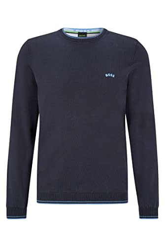 BOSS Herren Ritom W22 Regular-Fit Pullover aus Bio-Baumwolle mit geschwungenem Logo Dunkelblau XXL von BOSS