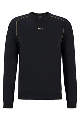 BOSS Herren Roldi Regular-Fit Pullover mit Capsule-Artwork und Kettenstichen Schwarz L von BOSS