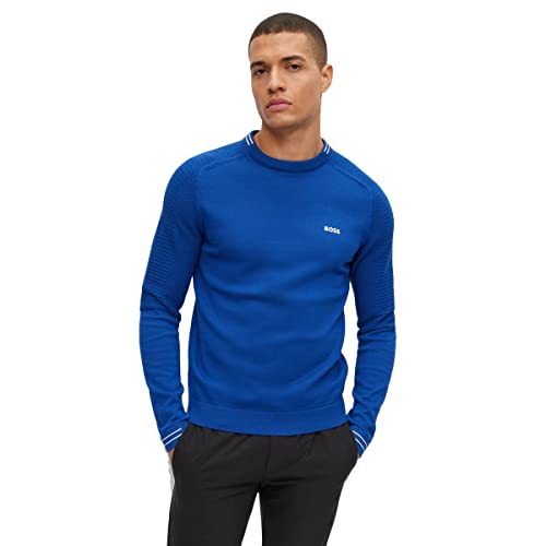 BOSS Herren Rolet Regular-Fit Pullover aus Bio-Baumwolle mit Logo und Akzenten Blau XXL von BOSS