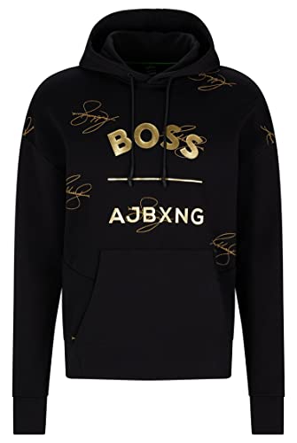 BOSS Herren SLY AJ Relaxed-Fit Kapuzen-Sweatshirt aus Bio-Baumwolle mit Logo der Kooperation Schwarz XXL von BOSS